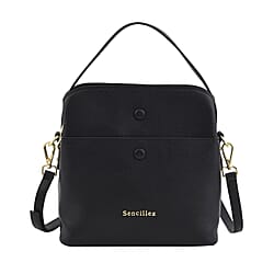 SENCILLEZ Genuine Leather Convertible Bag with Shoulder Strap - Black