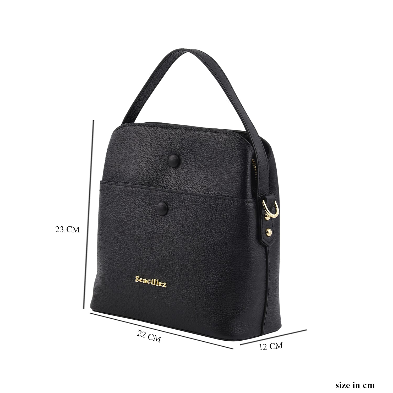 SENCILLEZ Genuine Leather Convertible Bag with Shoulder Strap - Black