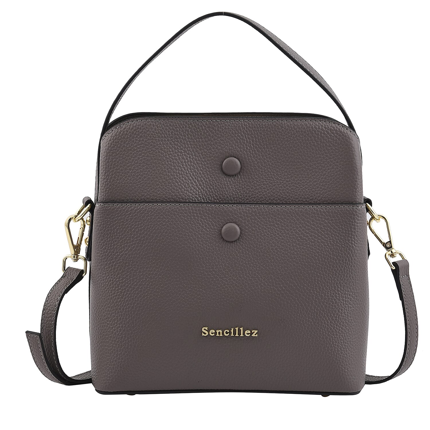 SENCILLEZ 100% Genuine Leather Convertible Bag with Shoulder Strap (Size 23x22x12 Cm) - Grey