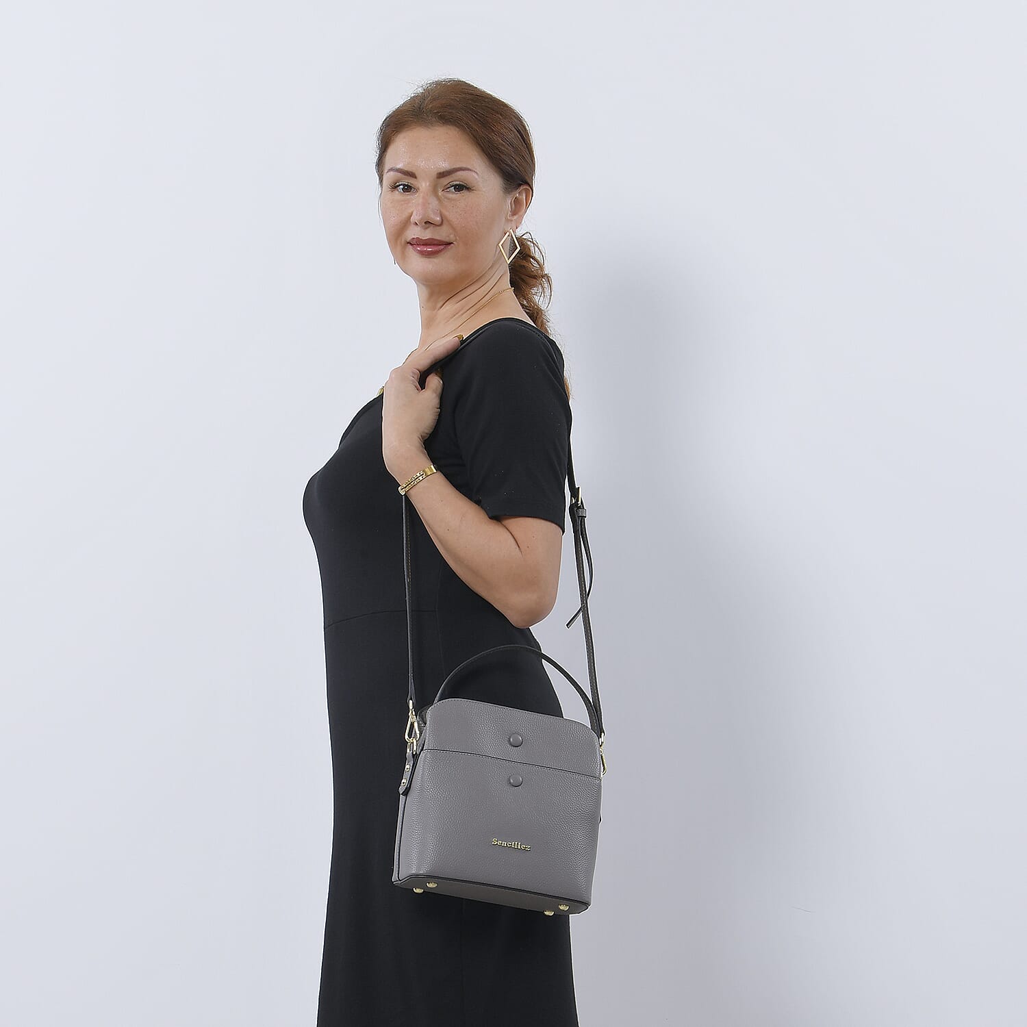 SENCILLEZ 100% Genuine Leather Convertible Bag with Shoulder Strap (Size 23x22x12 Cm) - Grey