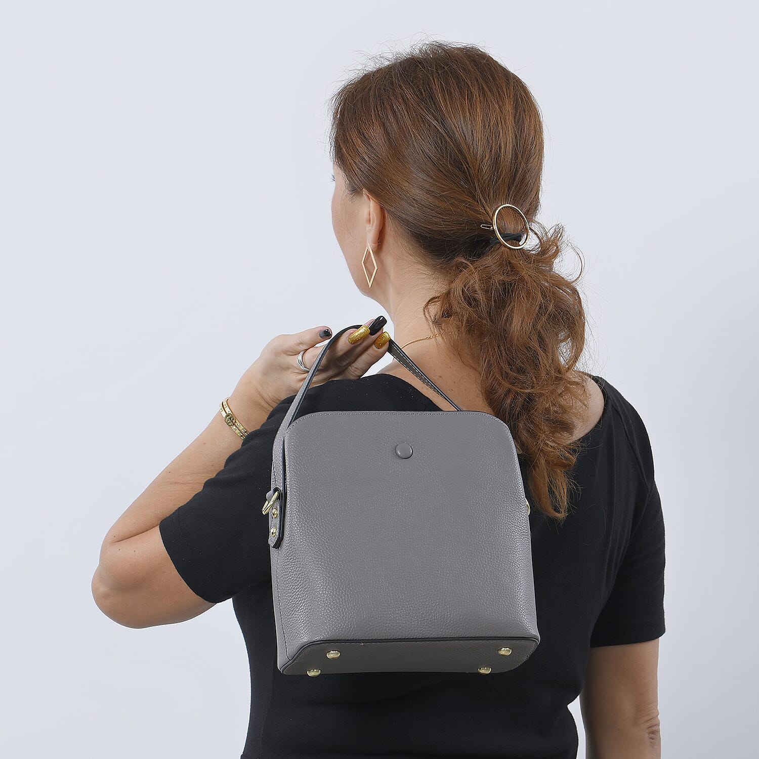 SENCILLEZ 100% Genuine Leather Convertible Bag with Shoulder Strap (Size 23x22x12 Cm) - Grey