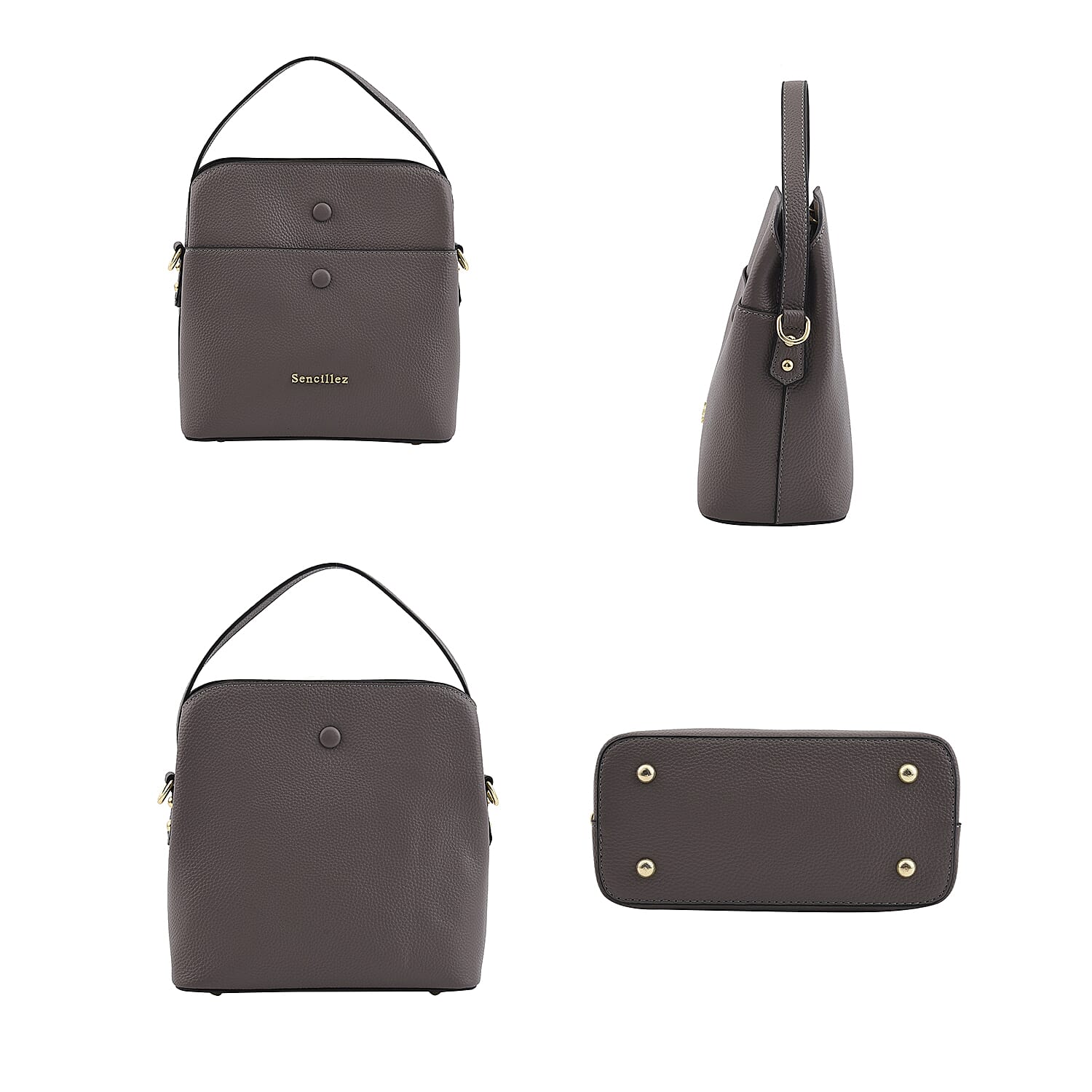 SENCILLEZ 100% Genuine Leather Convertible Bag with Shoulder Strap (Size 23x22x12 Cm) - Grey