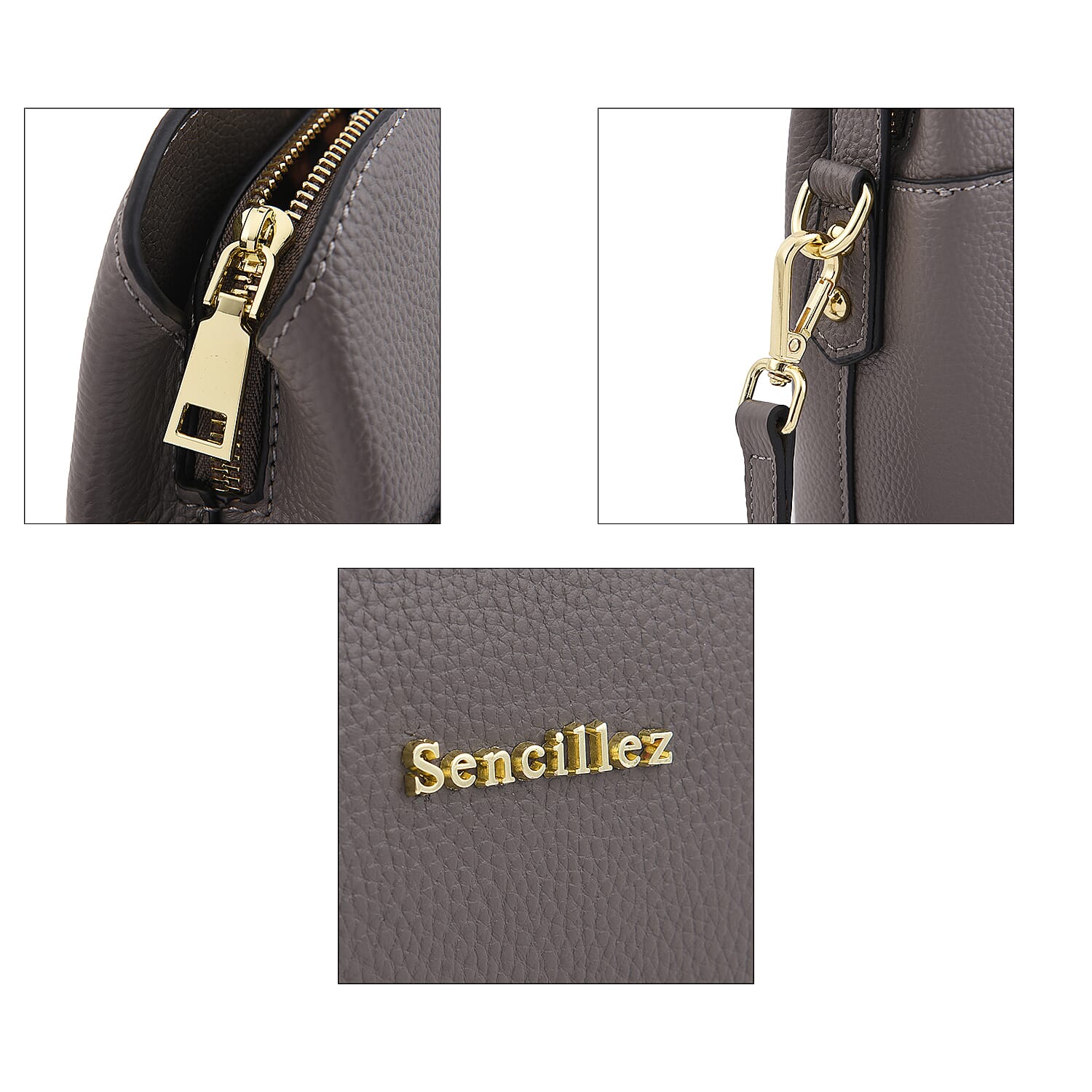 SENCILLEZ 100% Genuine Leather Convertible Bag with Shoulder Strap (Size 23x22x12 Cm) - Grey