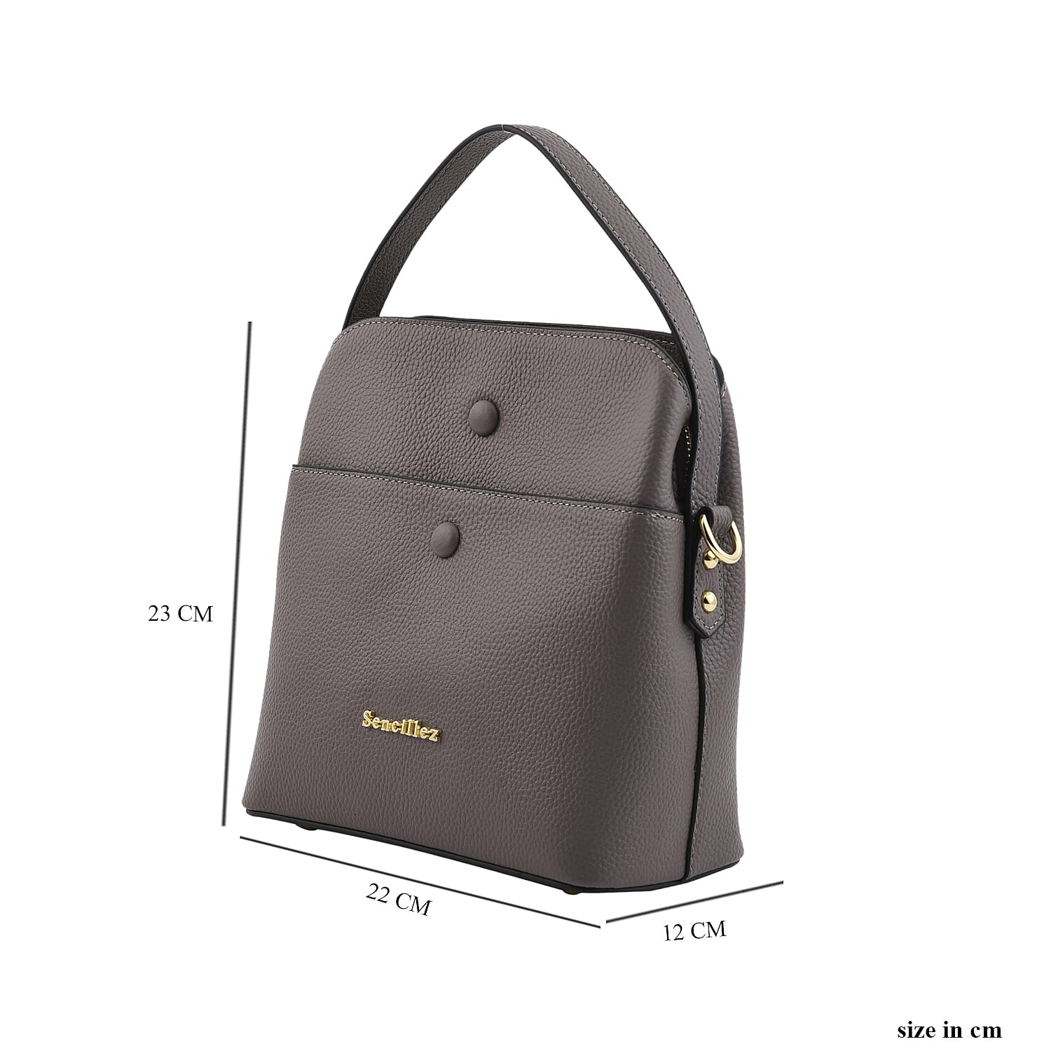 SENCILLEZ 100% Genuine Leather Convertible Bag with Shoulder Strap (Size 23x22x12 Cm) - Grey
