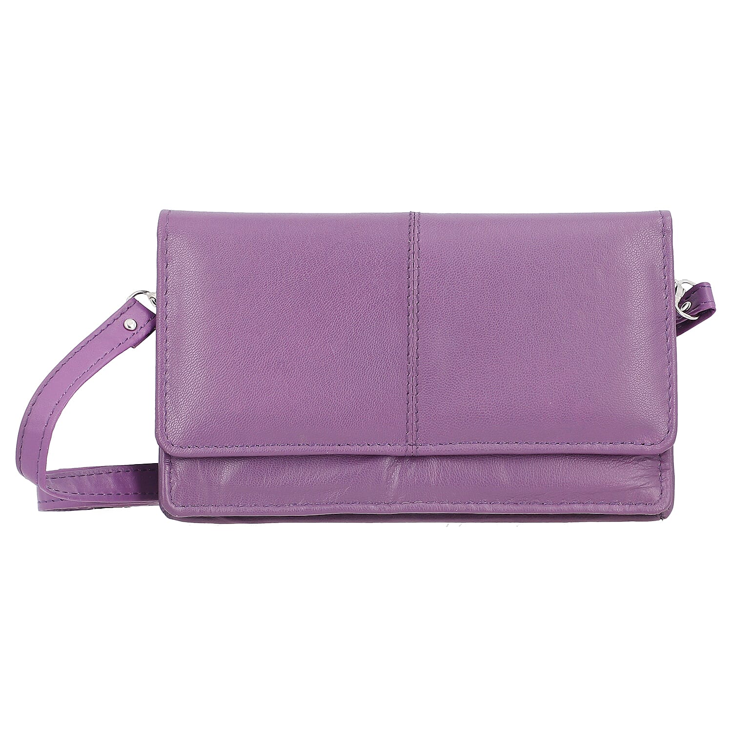 100% Genuine Leather RFID Protected Mobile Case Crossbody Wallet with Shoulder Strap (Size 19x11 Cm) - Purple