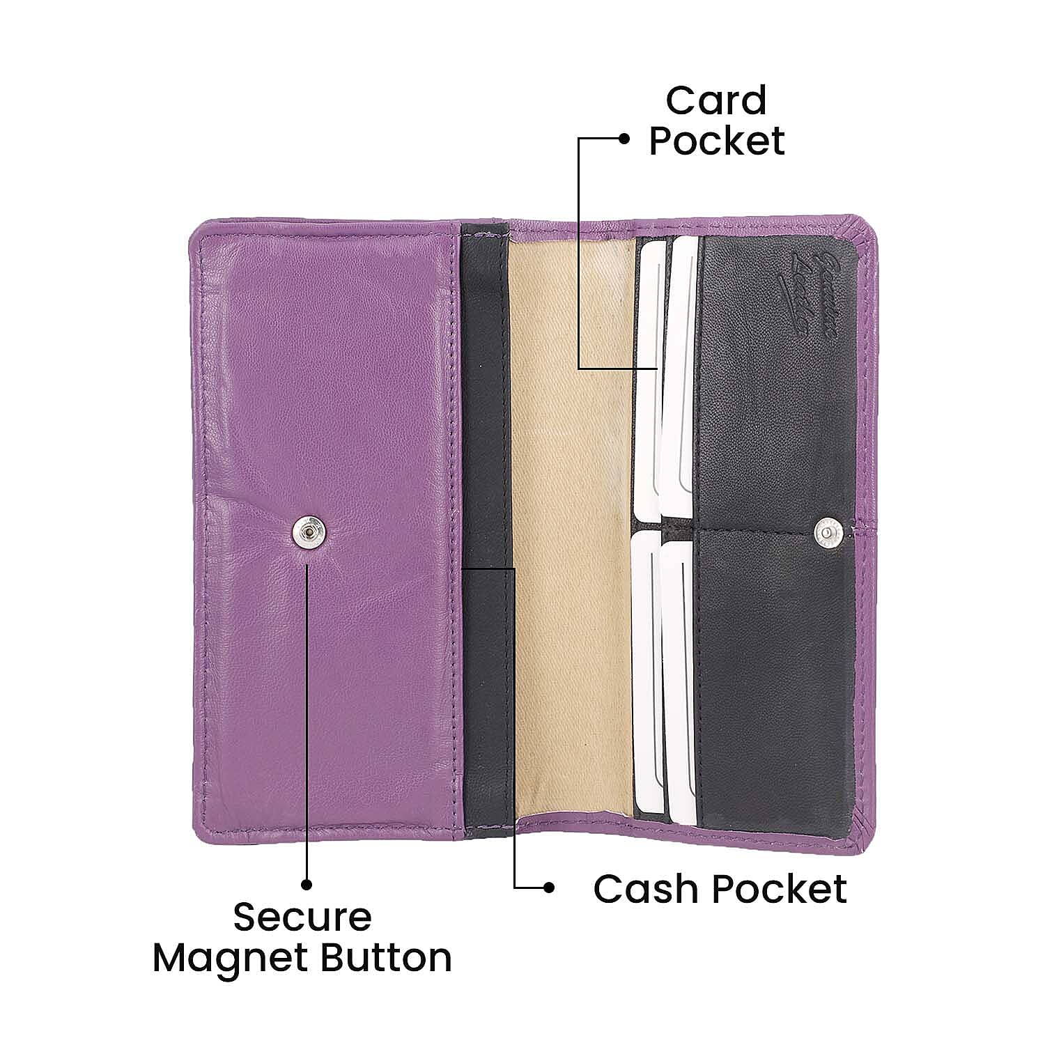 100% Genuine Leather RFID Protected Mobile Case Crossbody Wallet with Shoulder Strap (Size 19x11 Cm) - Purple