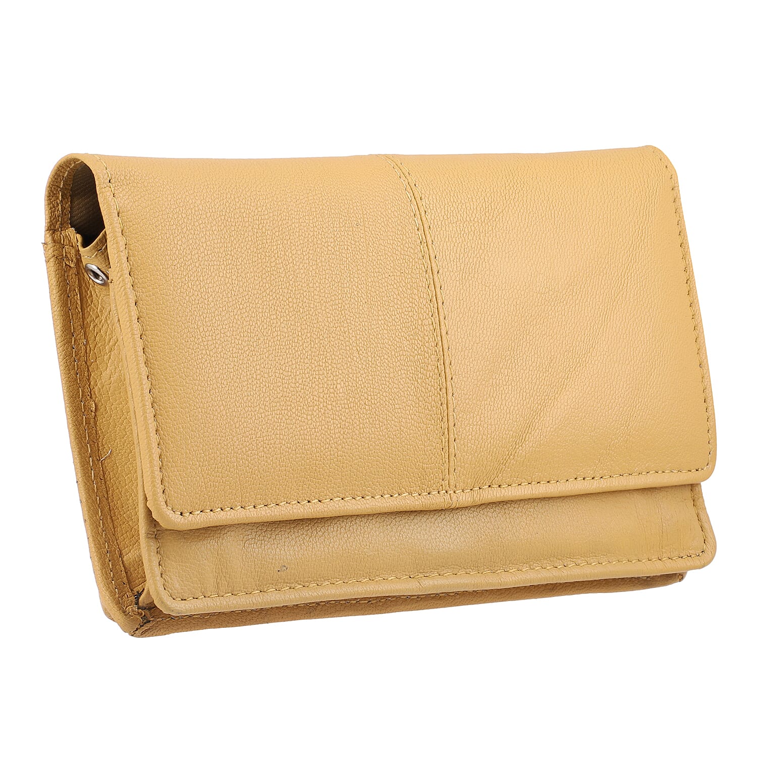 100% Genuine Leather RFID Protected Mobile Case Crossbody Wallet with Shoulder Strap (Size 19x11 Cm) - Mustard