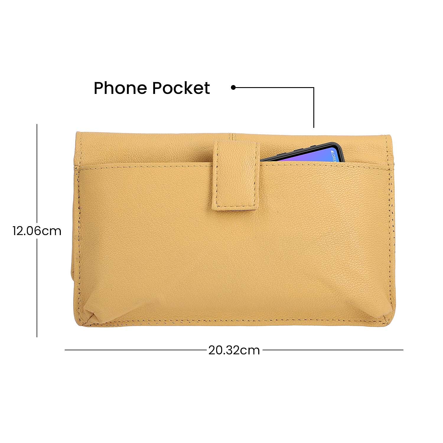 100% Genuine Leather RFID Protected Mobile Case Crossbody Wallet with Shoulder Strap (Size 19x11 Cm) - Mustard