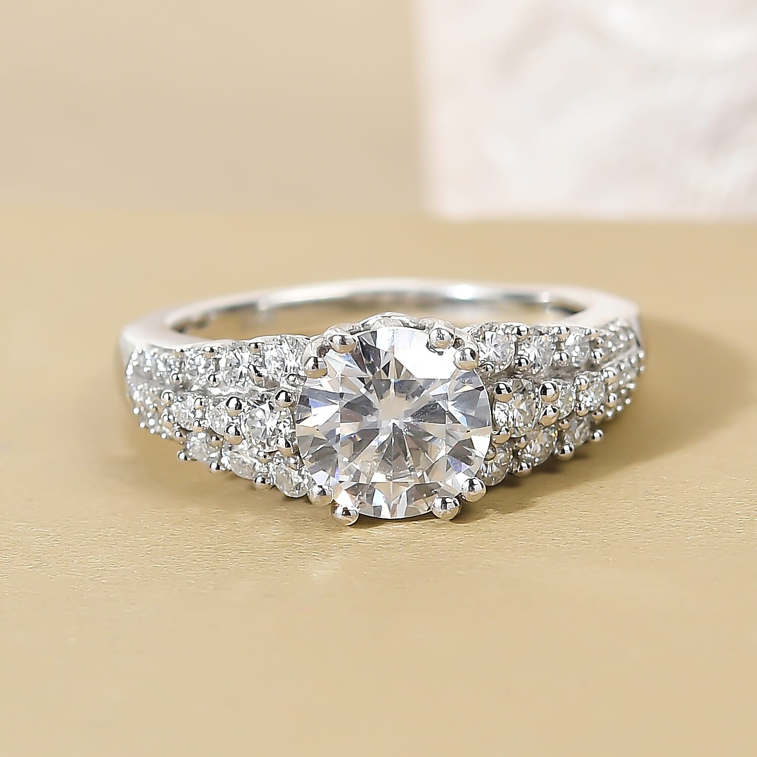 Moissanite Ring in Platinum Overlay Sterling Silver 1.98 Ct.