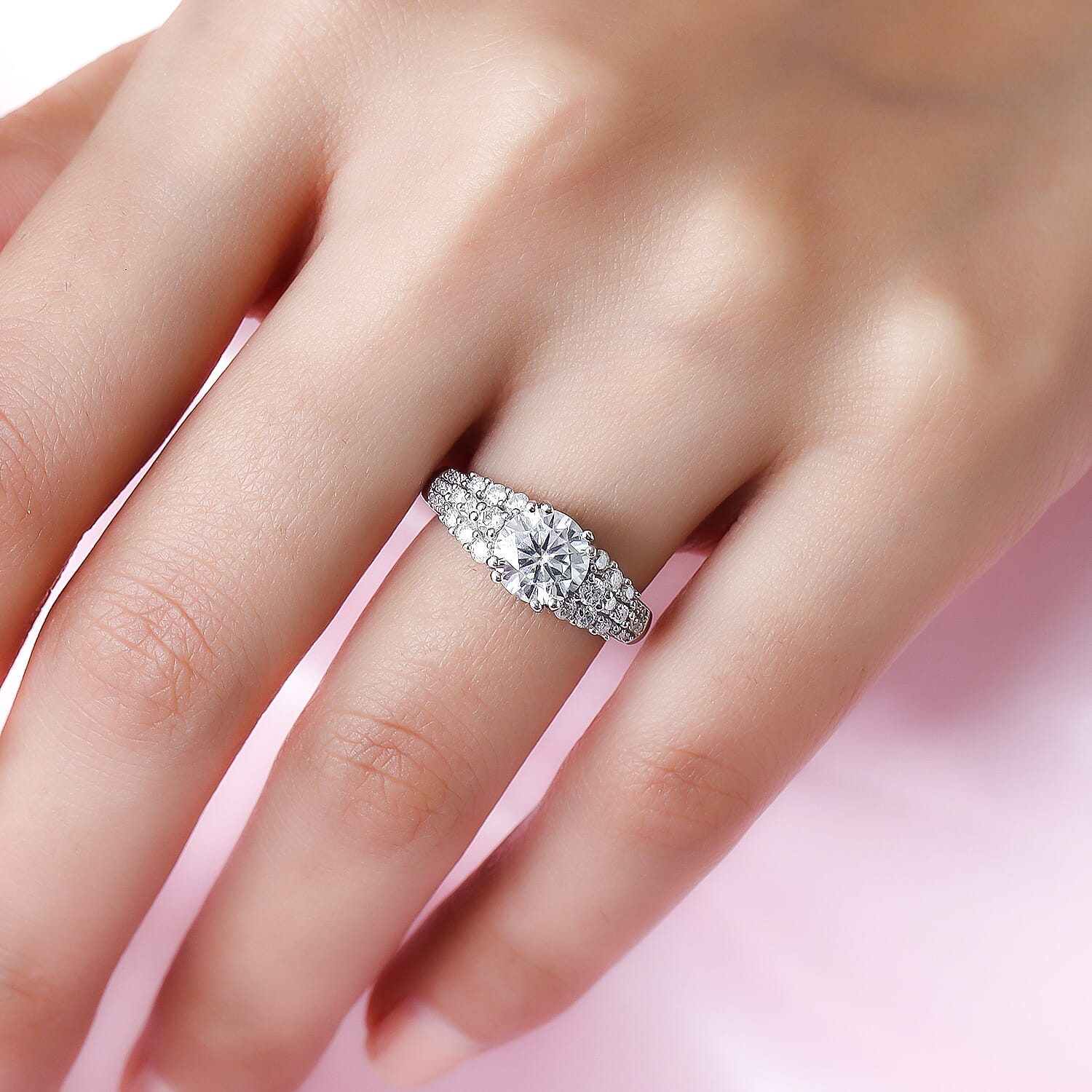 Moissanite Ring in Platinum Overlay Sterling Silver 1.98 Ct.