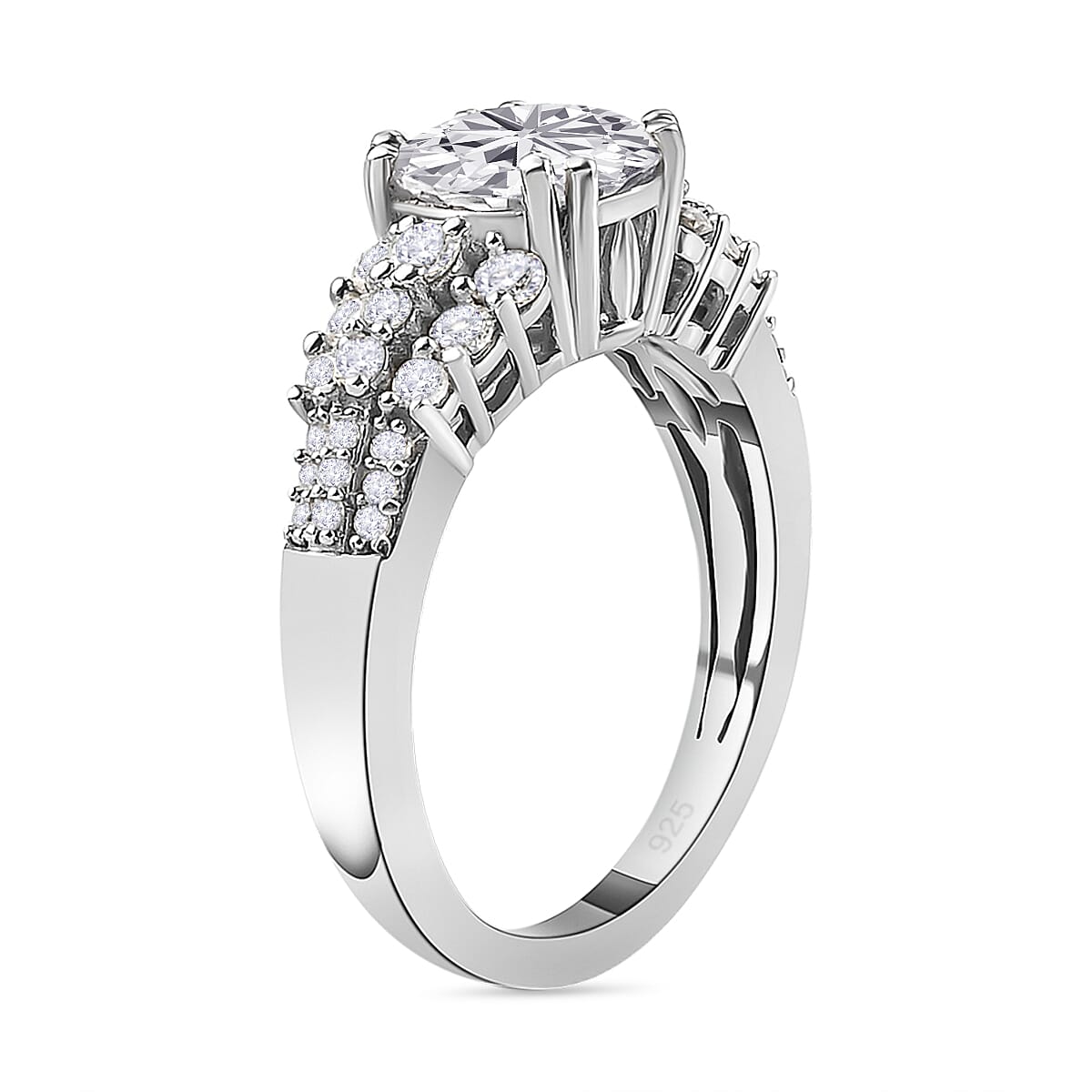 Moissanite Ring in Platinum Overlay Sterling Silver 1.98 Ct.