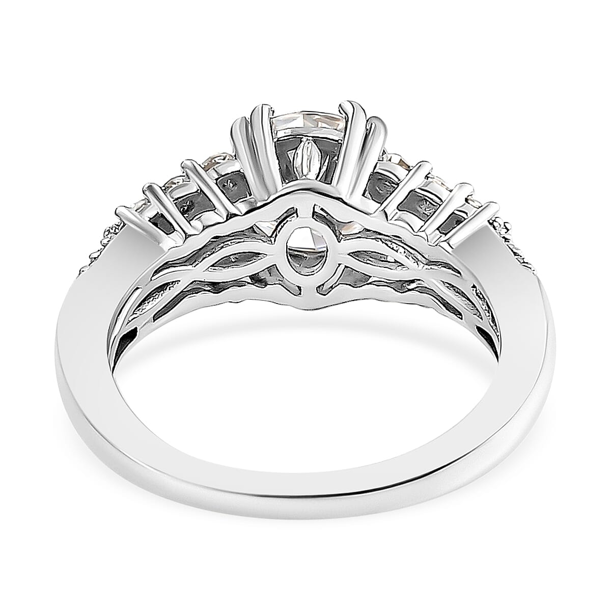 Moissanite Ring in Platinum Overlay Sterling Silver 1.98 Ct.