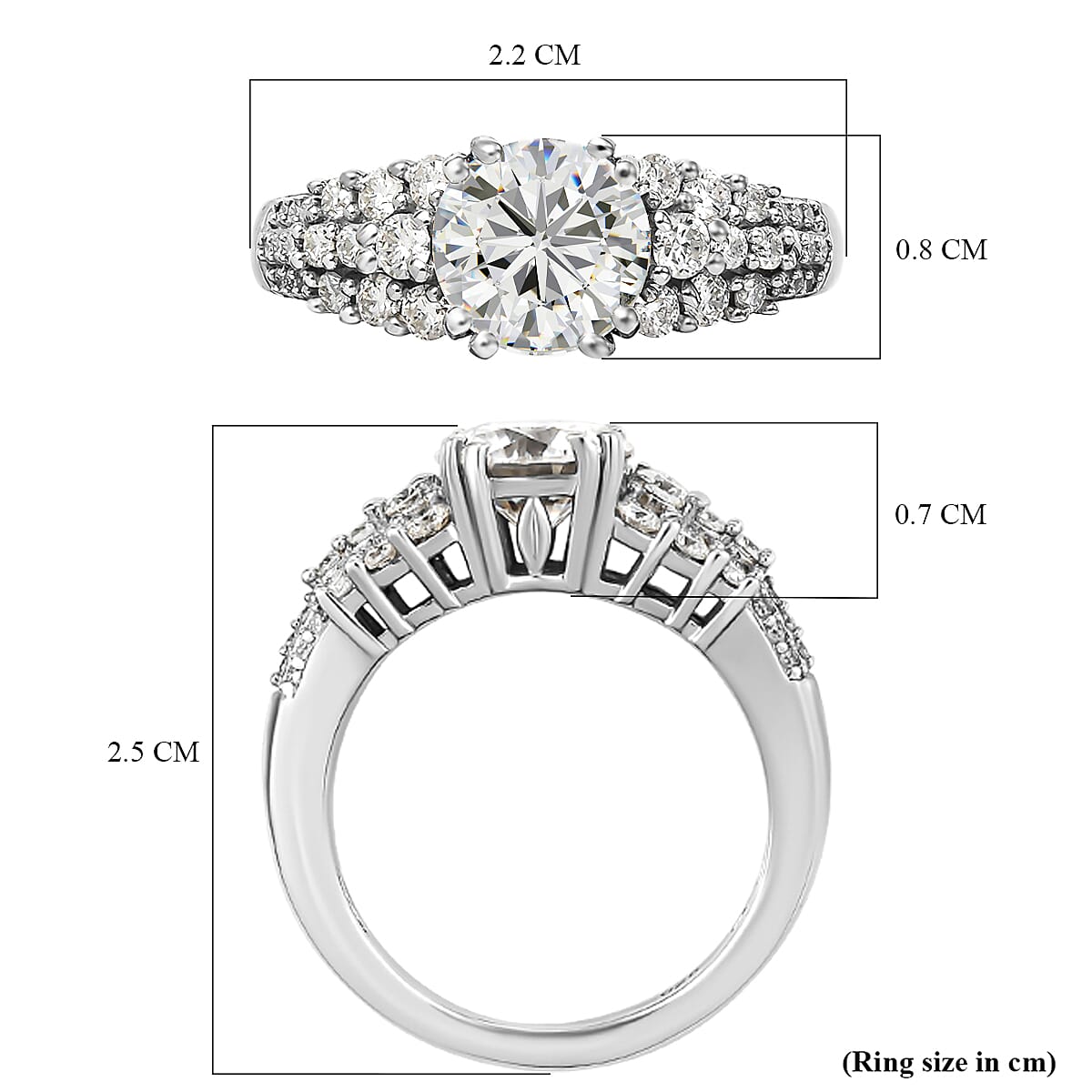 Moissanite Ring in Platinum Overlay Sterling Silver 1.98 Ct.