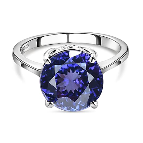 RHAPSODY 950 Platinum AAAA Tanzanite Solitaire Ring 5.00 Ct, Platinum Wt. 4.50 Gms.