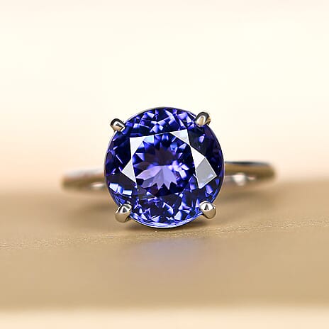 RHAPSODY 950 Platinum AAAA Tanzanite Solitaire Ring 5.00 Ct, Platinum Wt. 4.50 Gms.