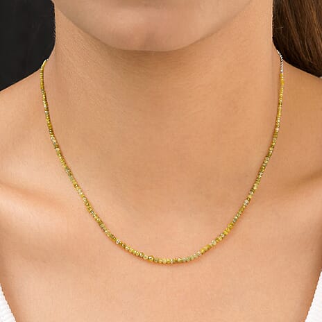 Natural Yellow Diamond Bead Necklace (Size - 20) in Platinum Overlay Sterling Silver 10.00 Ct.