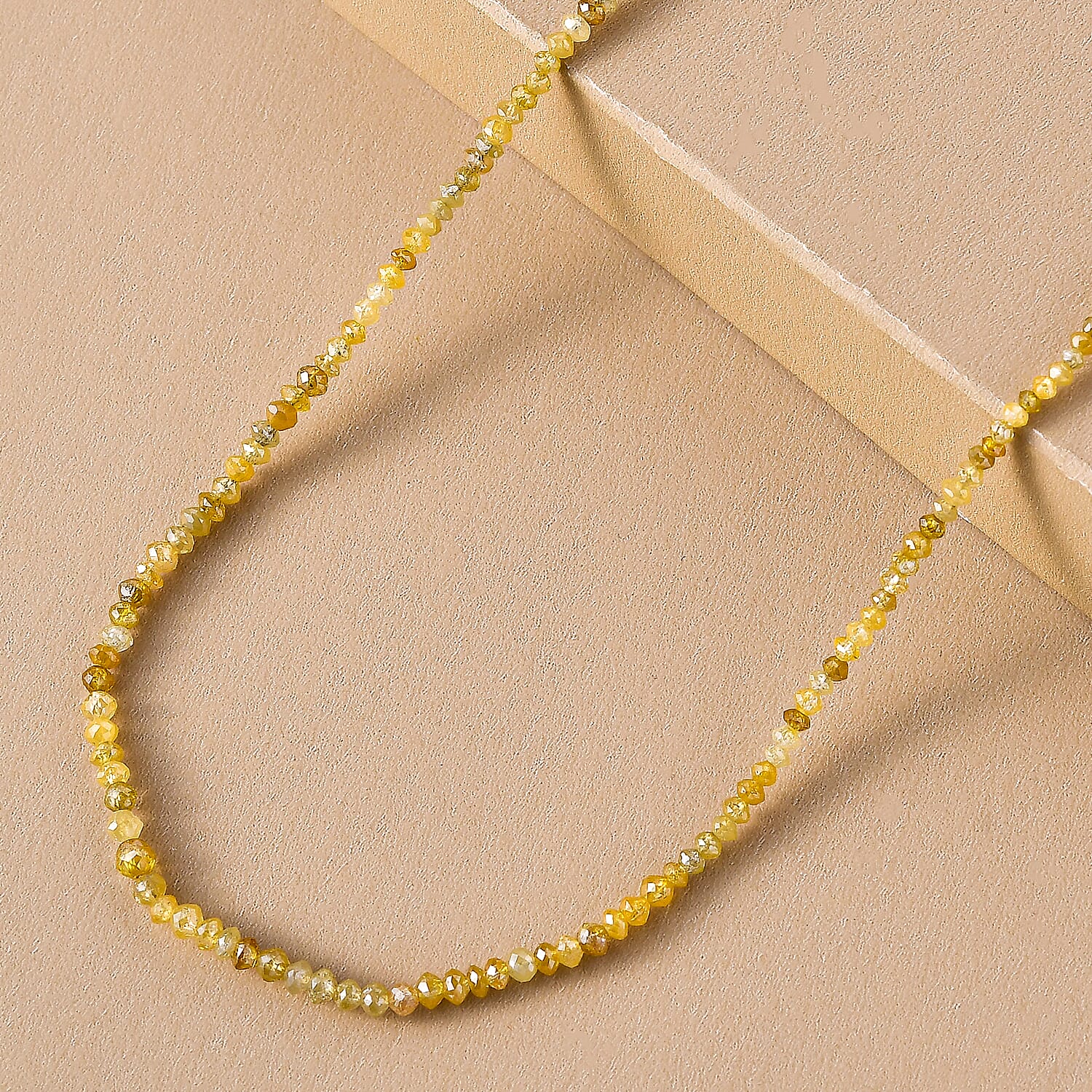 Natural Yellow Diamond Bead Necklace (Size - 20) in Platinum Overlay Sterling Silver 10.00 Ct.