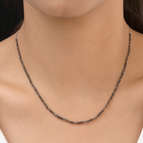 Natural Champagne Diamond Bead Necklace (Size - 20) in Platinum Overlay Sterling Silver 10.00 Ct.