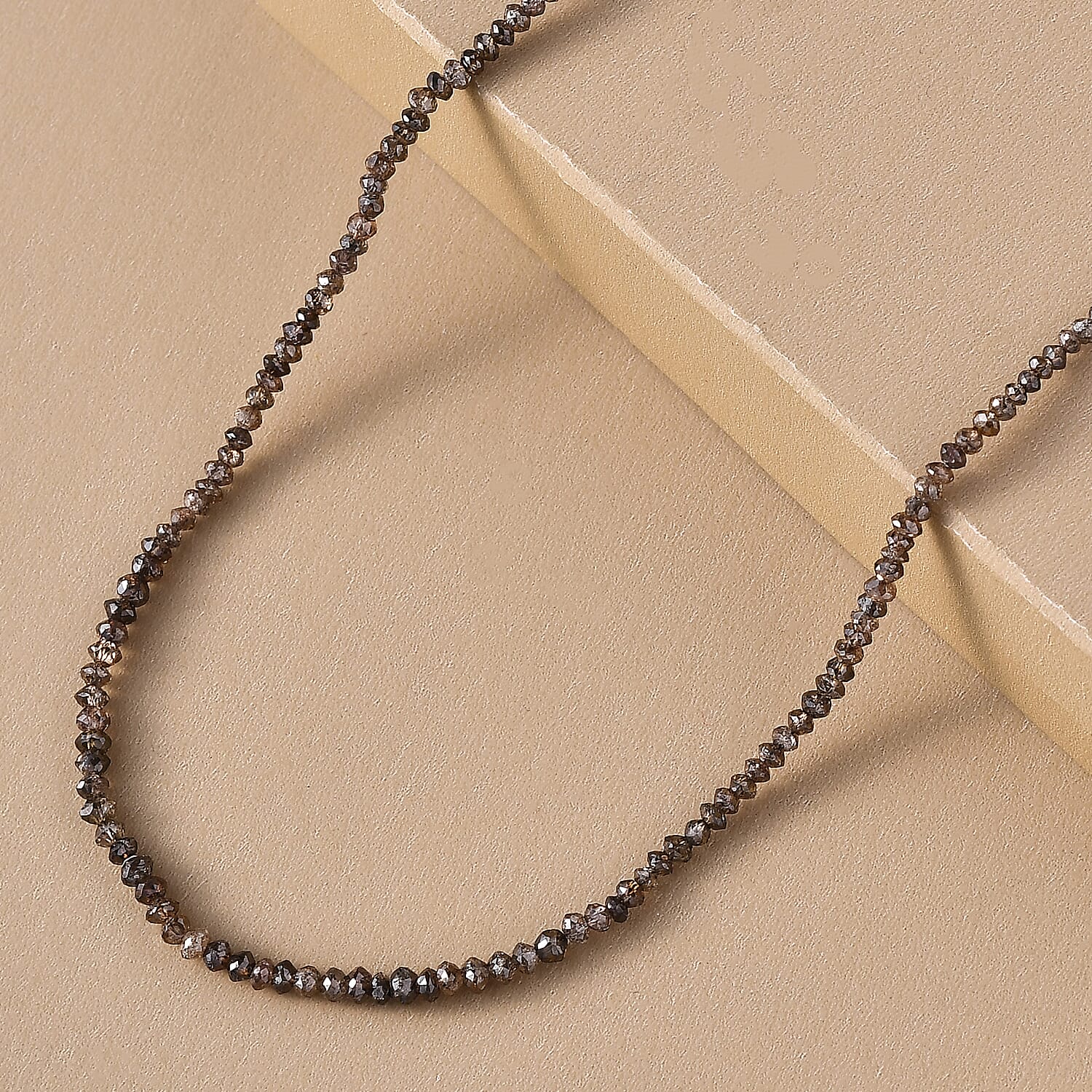 Natural Champagne Diamond Bead Necklace (Size - 20) in Platinum Overlay Sterling Silver 10.00 Ct.
