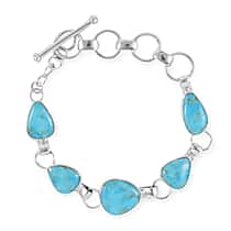 Santa Fe Collection 6 Ct. Kingman Turquoise Bracelet (Size - 7.5) with T-Bar Clasp in Sterling Silver