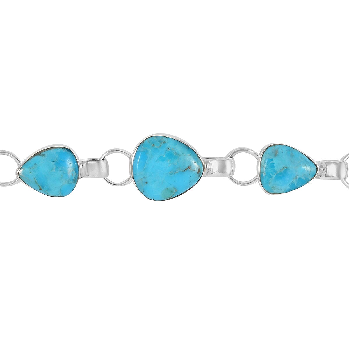 Santa Fe Collection - Kingman Turquoise Bracelet (Size - 7.5) with T-Bar Clasp in Sterling Silver 6.00 Ct, Silver Wt. 14.00 Gms.