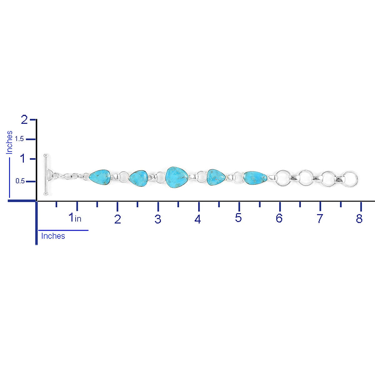 Santa Fe Collection - Kingman Turquoise Bracelet (Size - 7.5) with T-Bar Clasp in Sterling Silver 6.00 Ct, Silver Wt. 14.00 Gms.