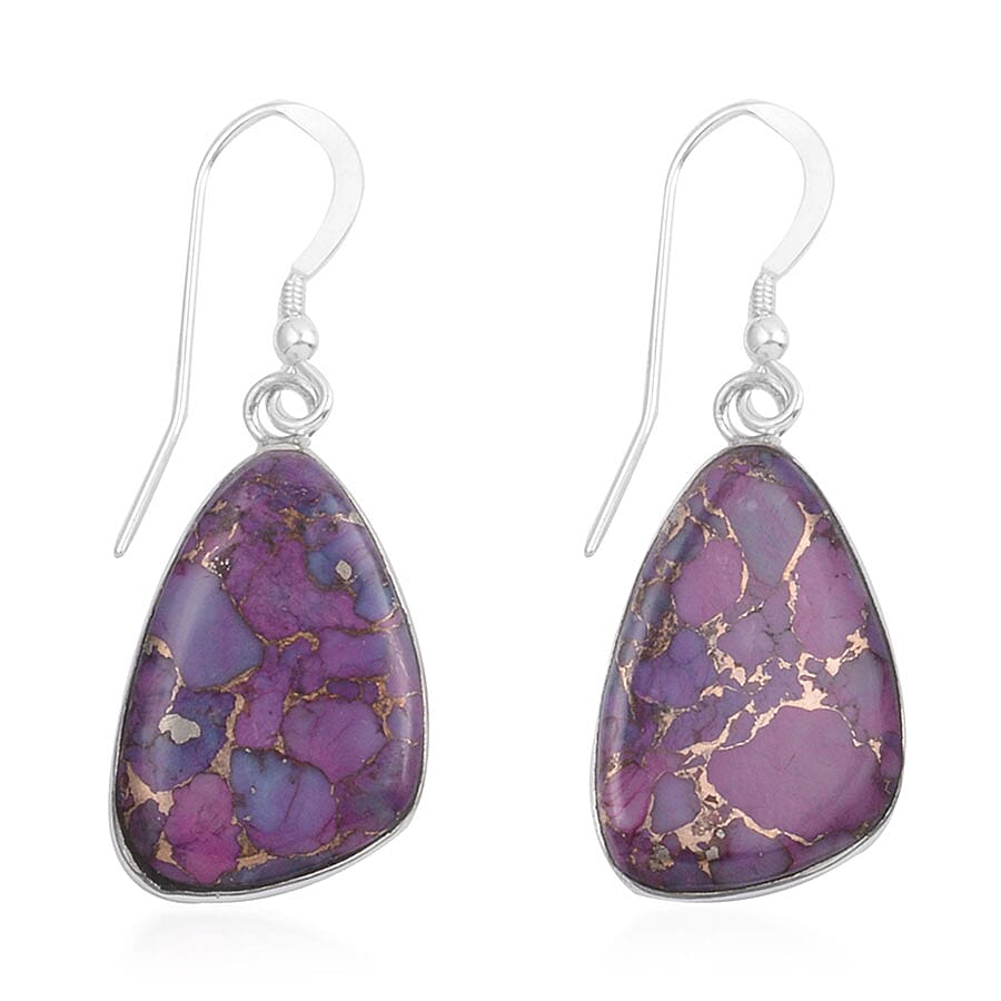 Santa Fe Collection - Purple Mojave Turquoise Dangling Earrings ( With Hook) in Sterling Silver 15.00 Ct.