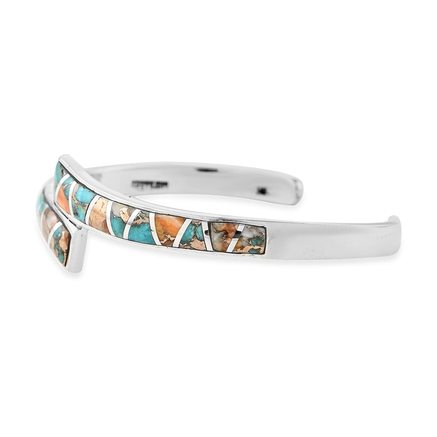Santa Fe Collection - Spiny Turquoise Cuff Bracelet (Size 6-7in ) in Sterling Silver Silver