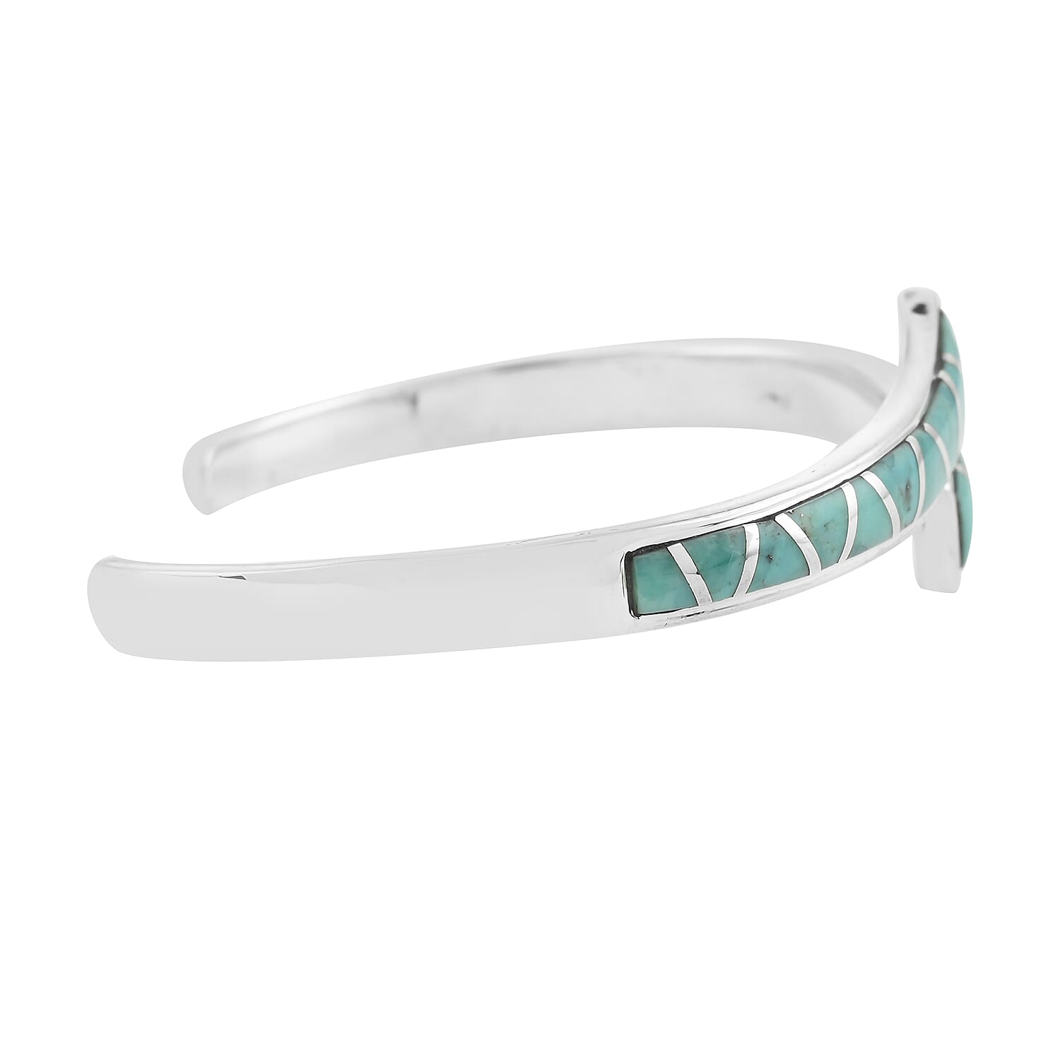 Santa Fe Collection - Turquoise Cuff Bangle (Size 6.5) in Sterling Silver Silver 2.00 Ct, Silver Wt 11.50 Gms.