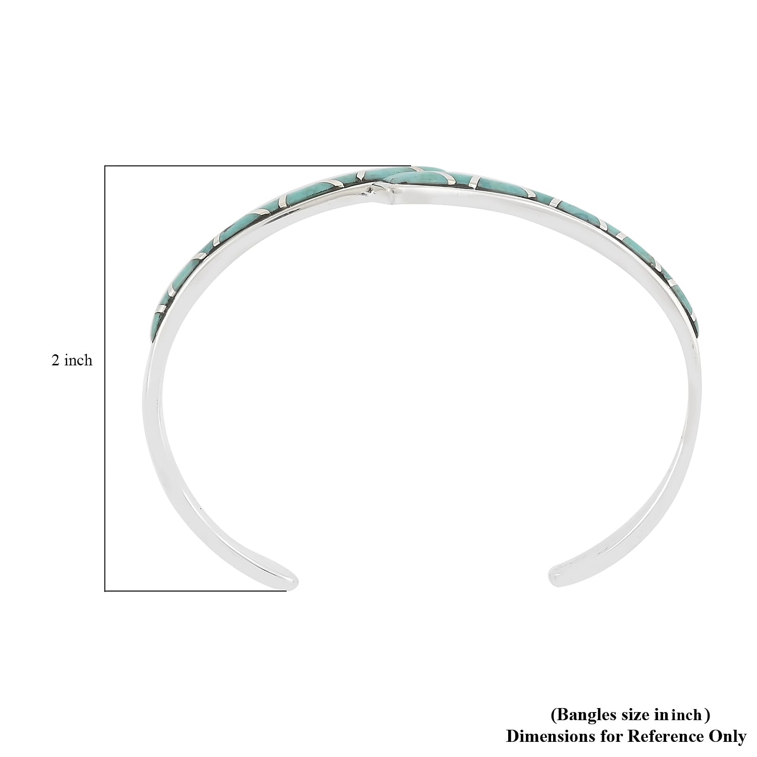 Santa Fe Collection - Turquoise Cuff Bangle (Size 6.5) in Sterling Silver Silver 2.00 Ct, Silver Wt 11.50 Gms.
