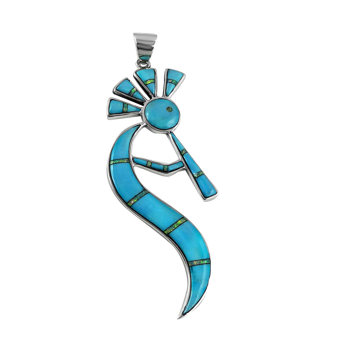 Santa Fe Collection - Multi Spinel and Synthetic Opal Kokopelli Pendant in Sterling Silver 2.00 Ct, Silver Wt. 12.14 Gms