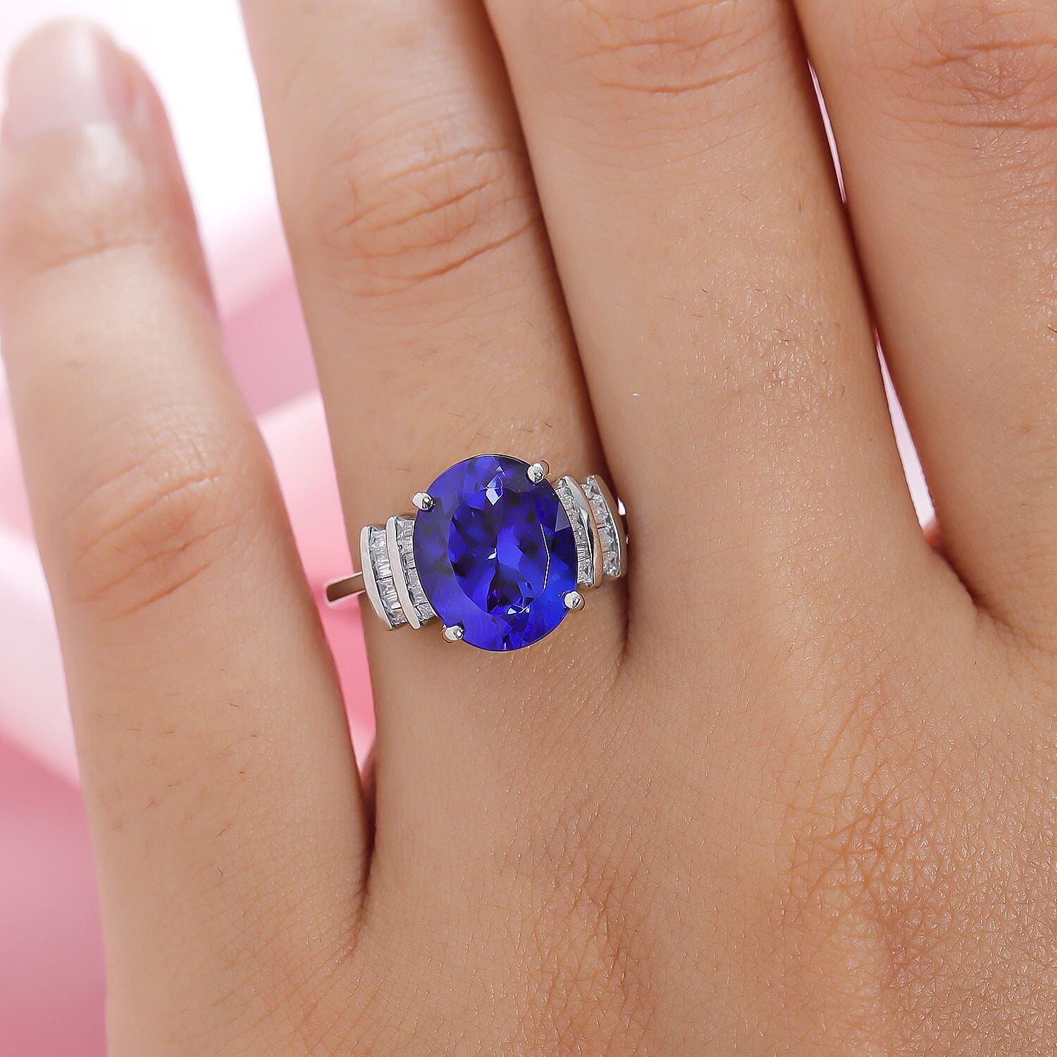 RHAPSODY 950 Platinum AAAA Tanzanite and Diamond (VS-E-F) Ring 3.47 Ct, Platinum Wt. 5.35 Gms