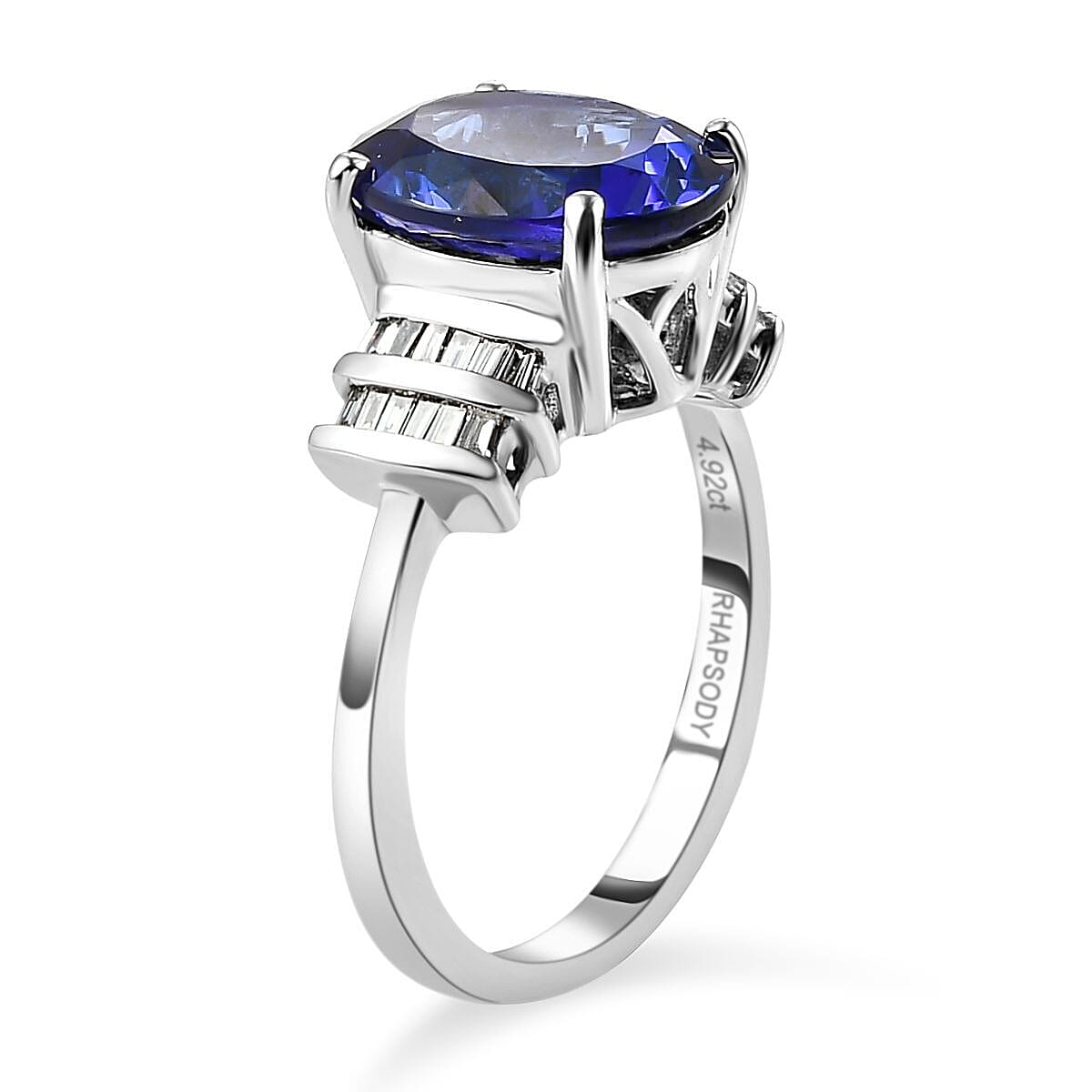 RHAPSODY 950 Platinum AAAA Tanzanite and Diamond (VS-E-F) Ring 3.47 Ct, Platinum Wt. 5.35 Gms