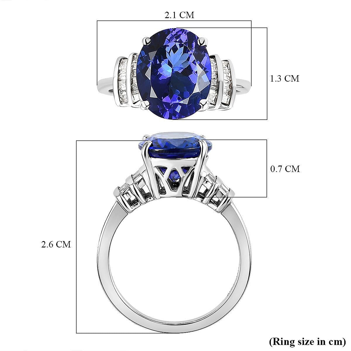 RHAPSODY 950 Platinum AAAA Tanzanite and Diamond (VS-E-F) Ring 3.47 Ct, Platinum Wt. 5.35 Gms
