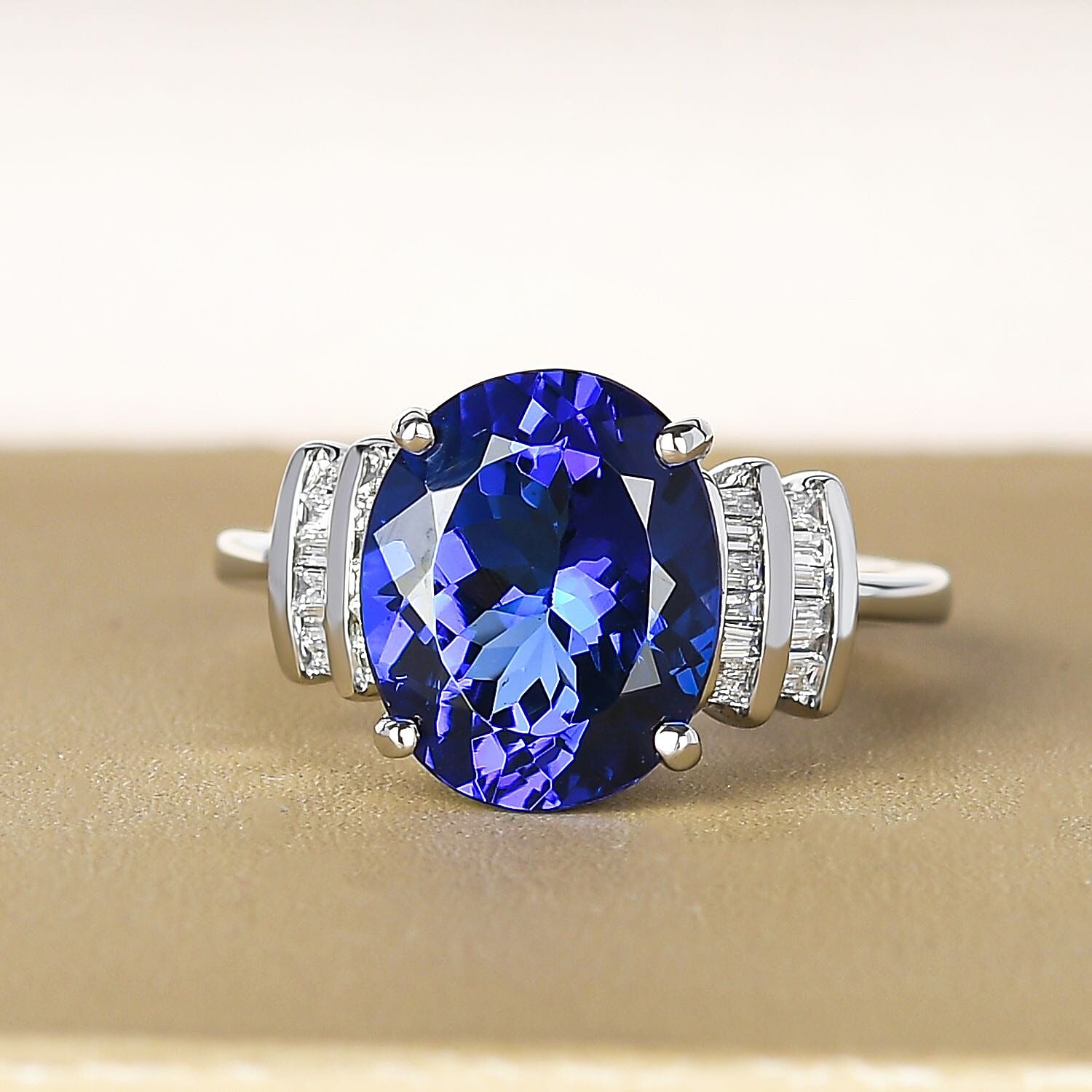 RHAPSODY 950 Platinum AAAA Tanzanite and Diamond (VS-E-F) Ring 3.47 Ct, Platinum Wt. 5.35 Gms