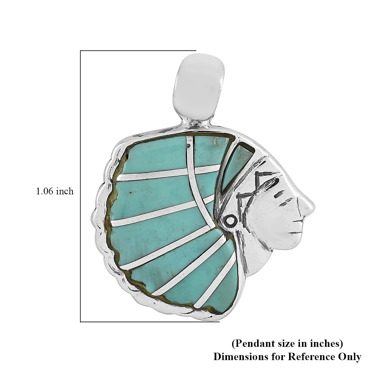 Santa Fe Collection - Turquoise Native Chief Face Pendant in Sterling Silver