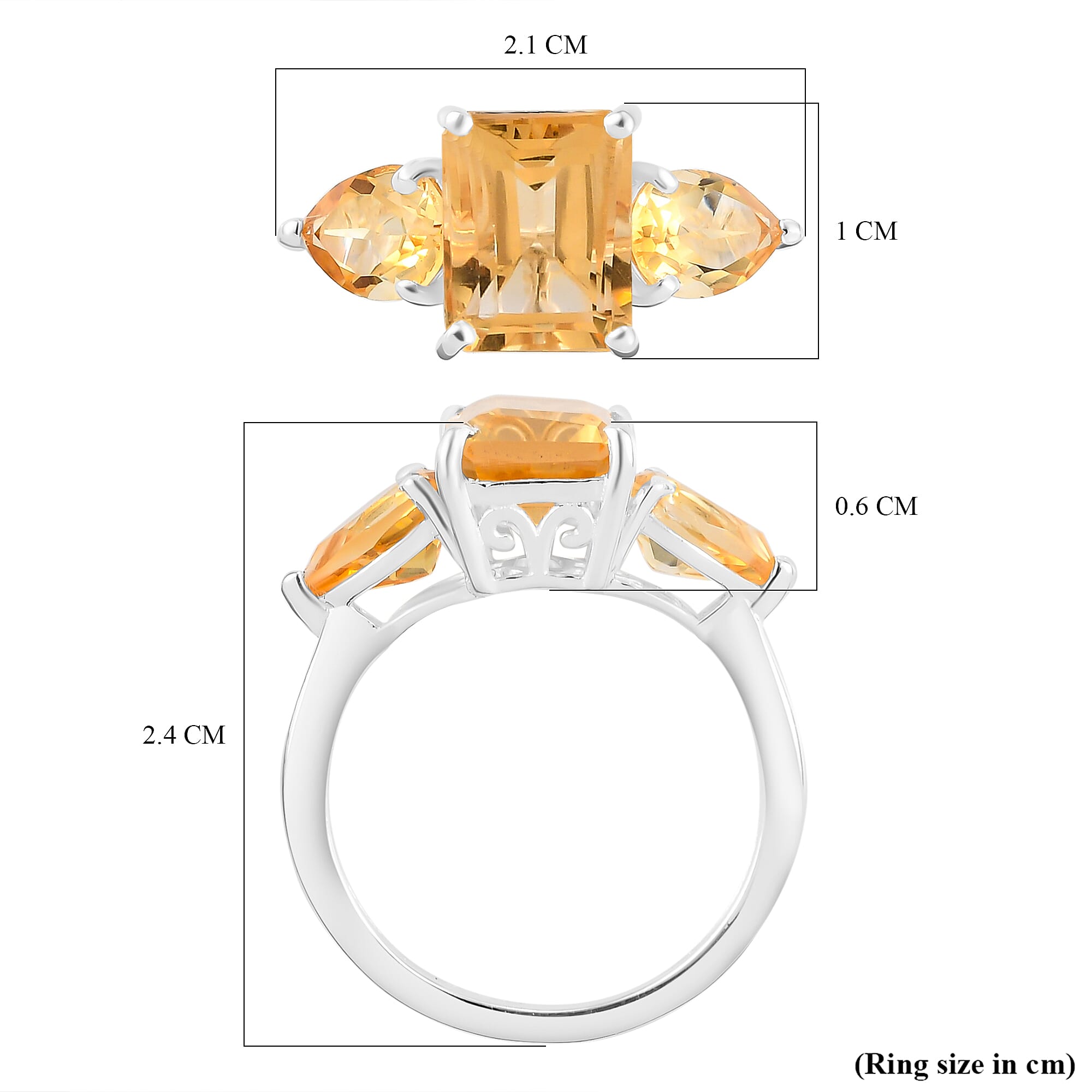 Citrine Trilogy Ring in Sterling Silver 3.58 Ct.