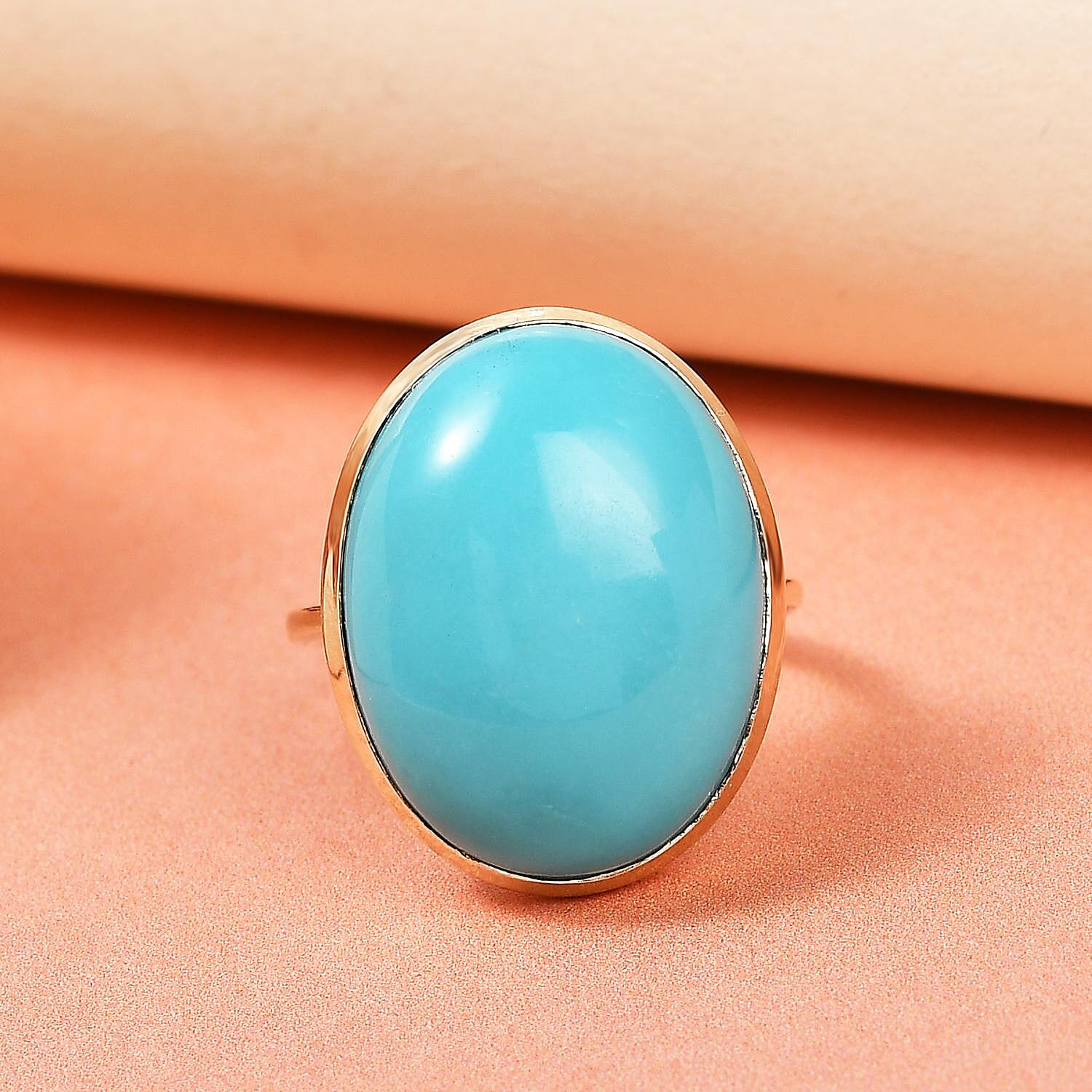 9K Yellow Gold AAA  Arizona Sleeping Beauty Turquoise Solitaire Ring 12.30 Ct.