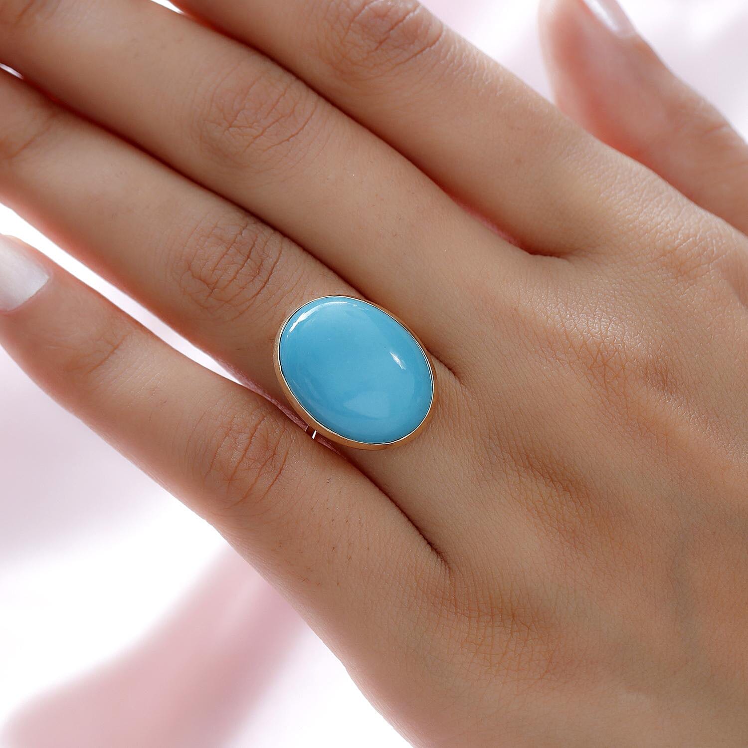 9K Yellow Gold AAA  Arizona Sleeping Beauty Turquoise Solitaire Ring 12.30 Ct.