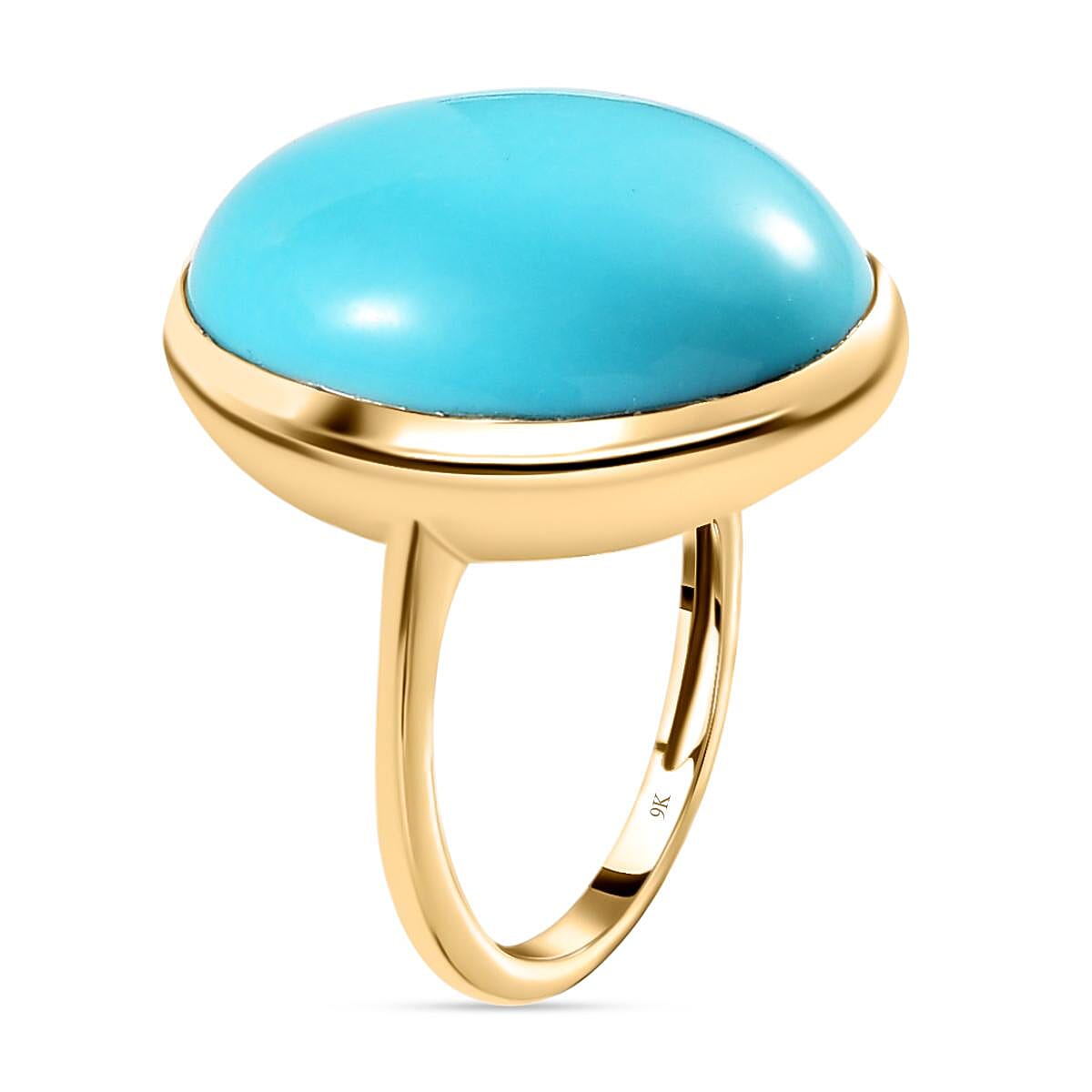 9K Yellow Gold AAA  Arizona Sleeping Beauty Turquoise Solitaire Ring 12.30 Ct.