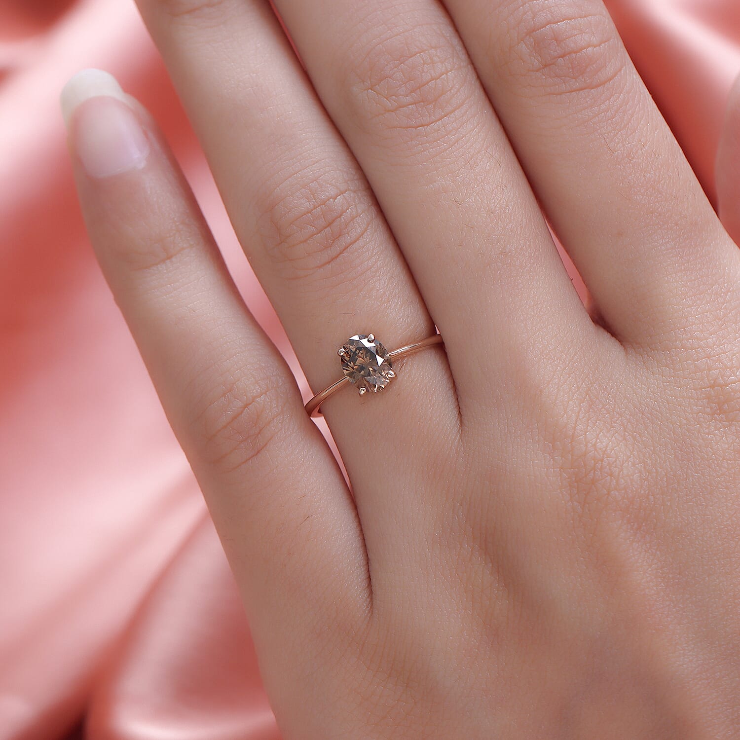 14K Rose Gold SGL Certified Natural Champagne Diamond (I1) Solitaire Ring 1.00 Ct.