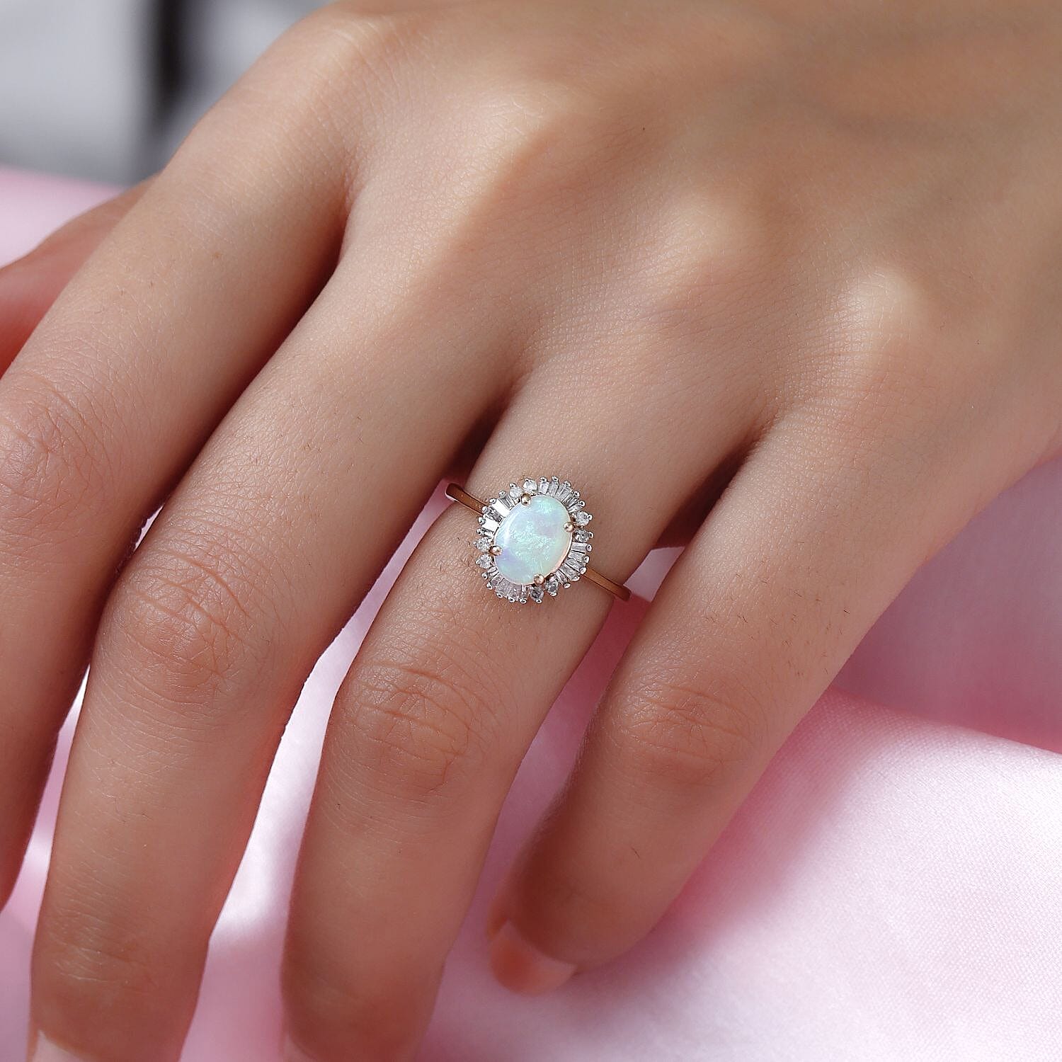 9K Yellow Gold Natural Australian Lightning Ridge Opal and Diamond Ring 1.06 Ct.