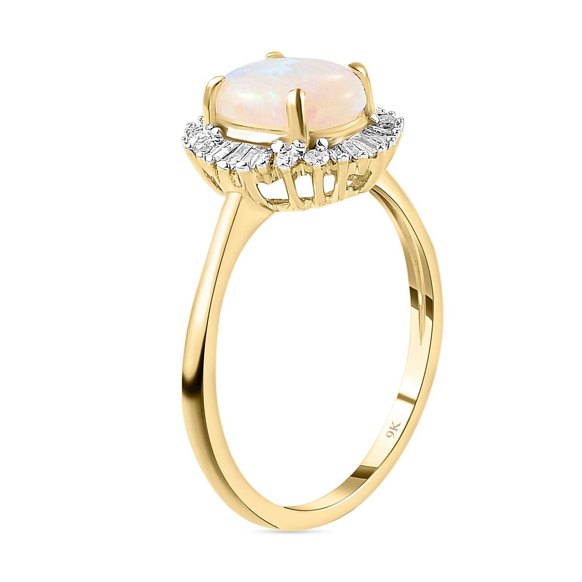 9K Yellow Gold Natural Australian Lightning Ridge Opal and Diamond Ring 1.06 Ct.