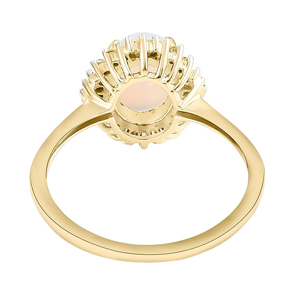 9K Yellow Gold Natural Australian Lightning Ridge Opal and Diamond Ring 1.06 Ct.