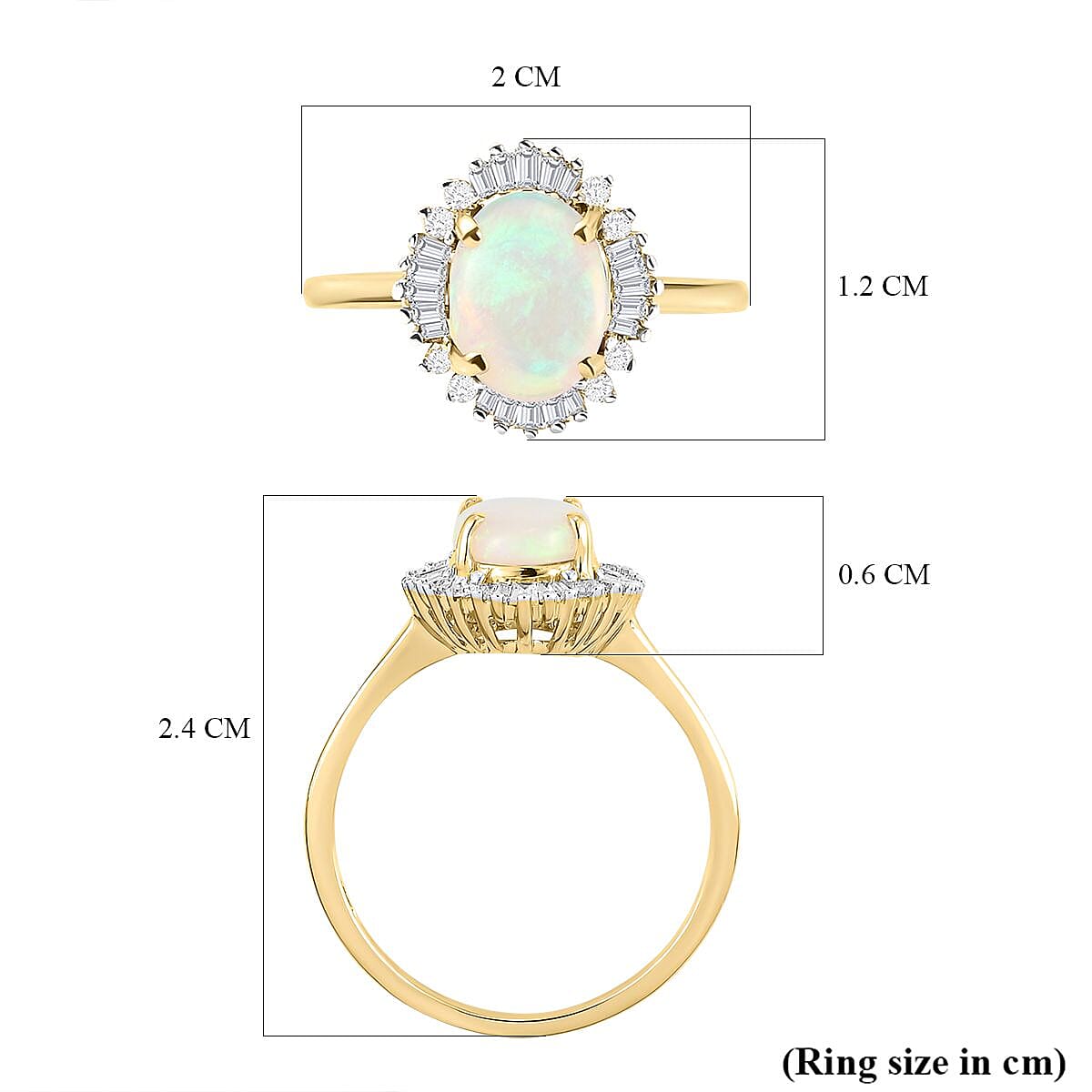9K Yellow Gold Natural Australian Lightning Ridge Opal and Diamond Ring 1.06 Ct.