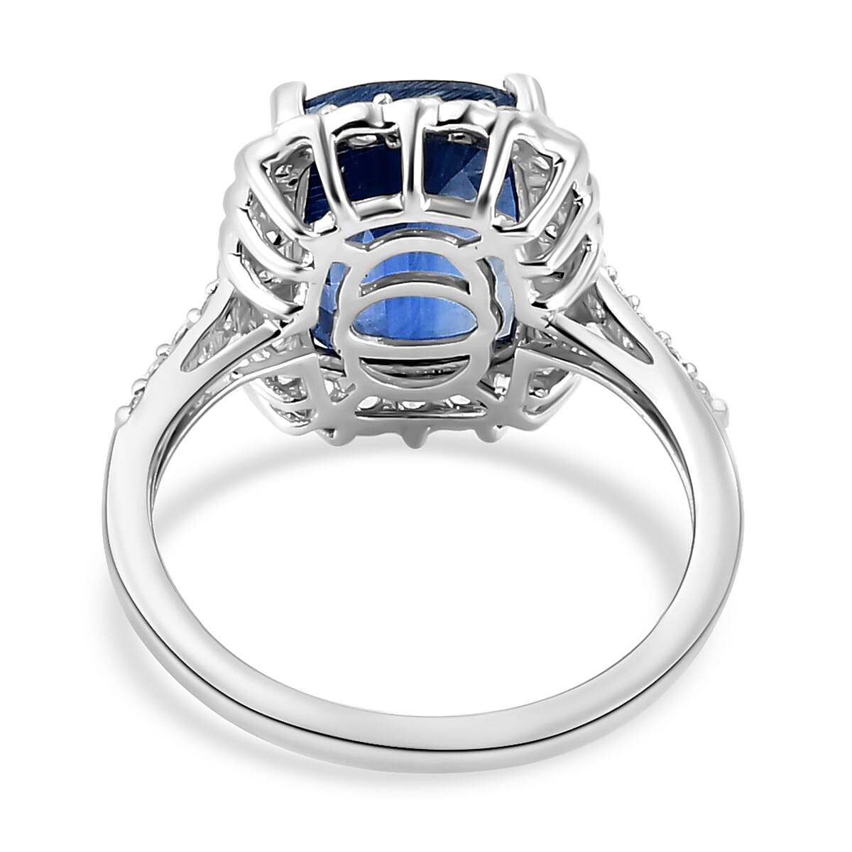 9K White Gold Natural Kyanite and Natural Zircon Halo Ring 5.67 Ct.