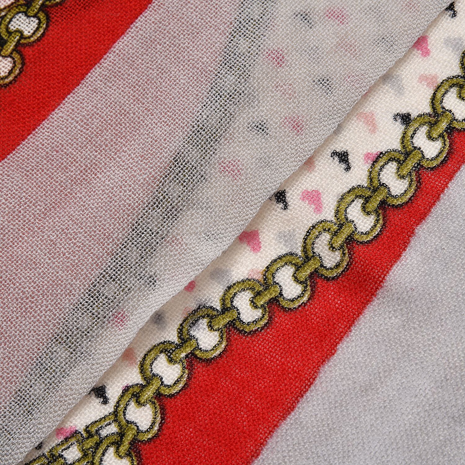 La Marey Merino 100% Merino Wool Patchwork and Chain Patterned Scarf (Size 175x66 cm ) - White & Multi