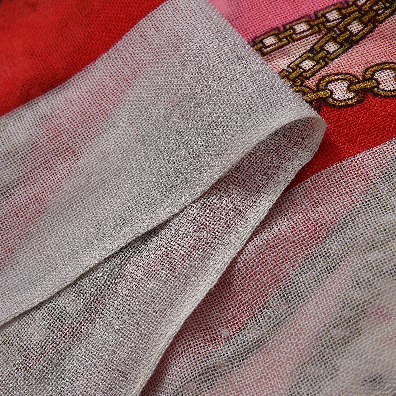 La Marey Merino 100% Merino Wool Patchwork and Chain Patterned Scarf (Size 175x66 cm ) - White & Multi