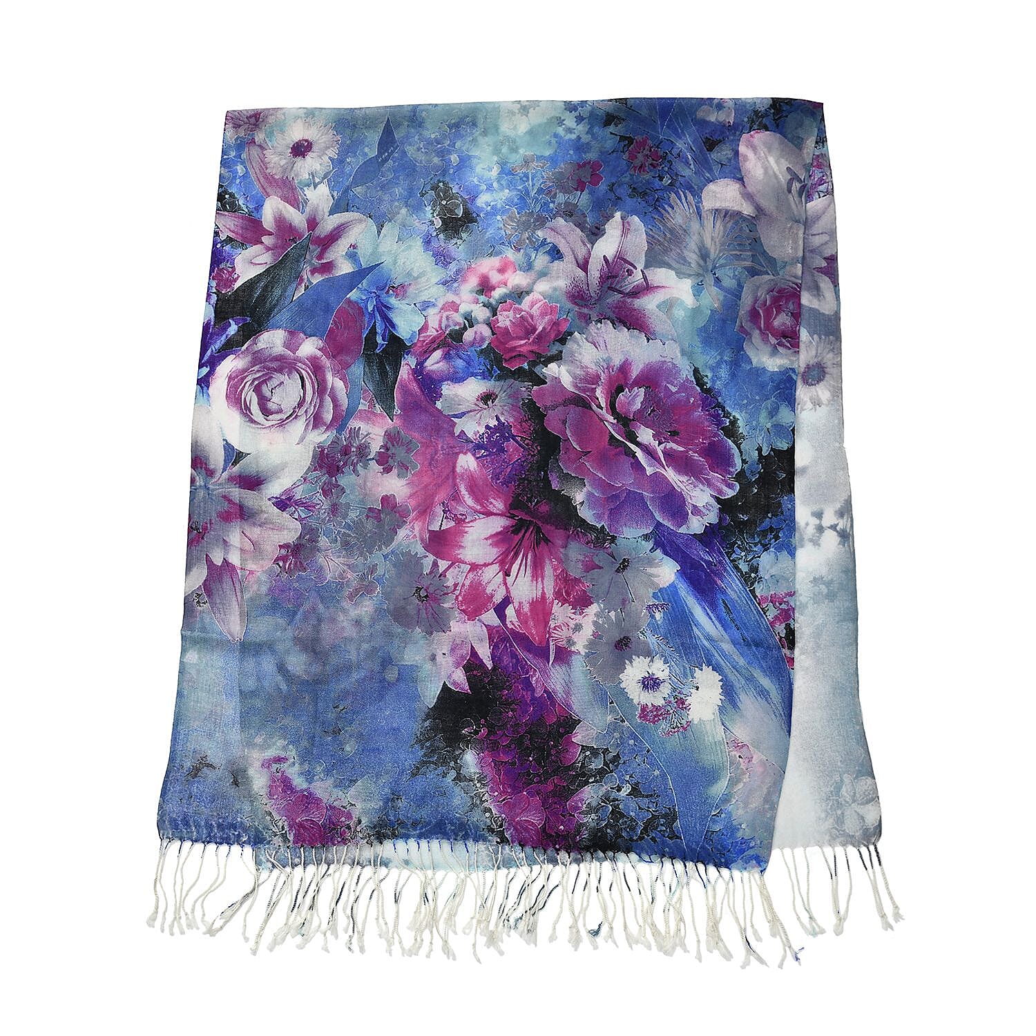 LA MAREY Merino Wool Flower Pattern Scarf - Light Blue