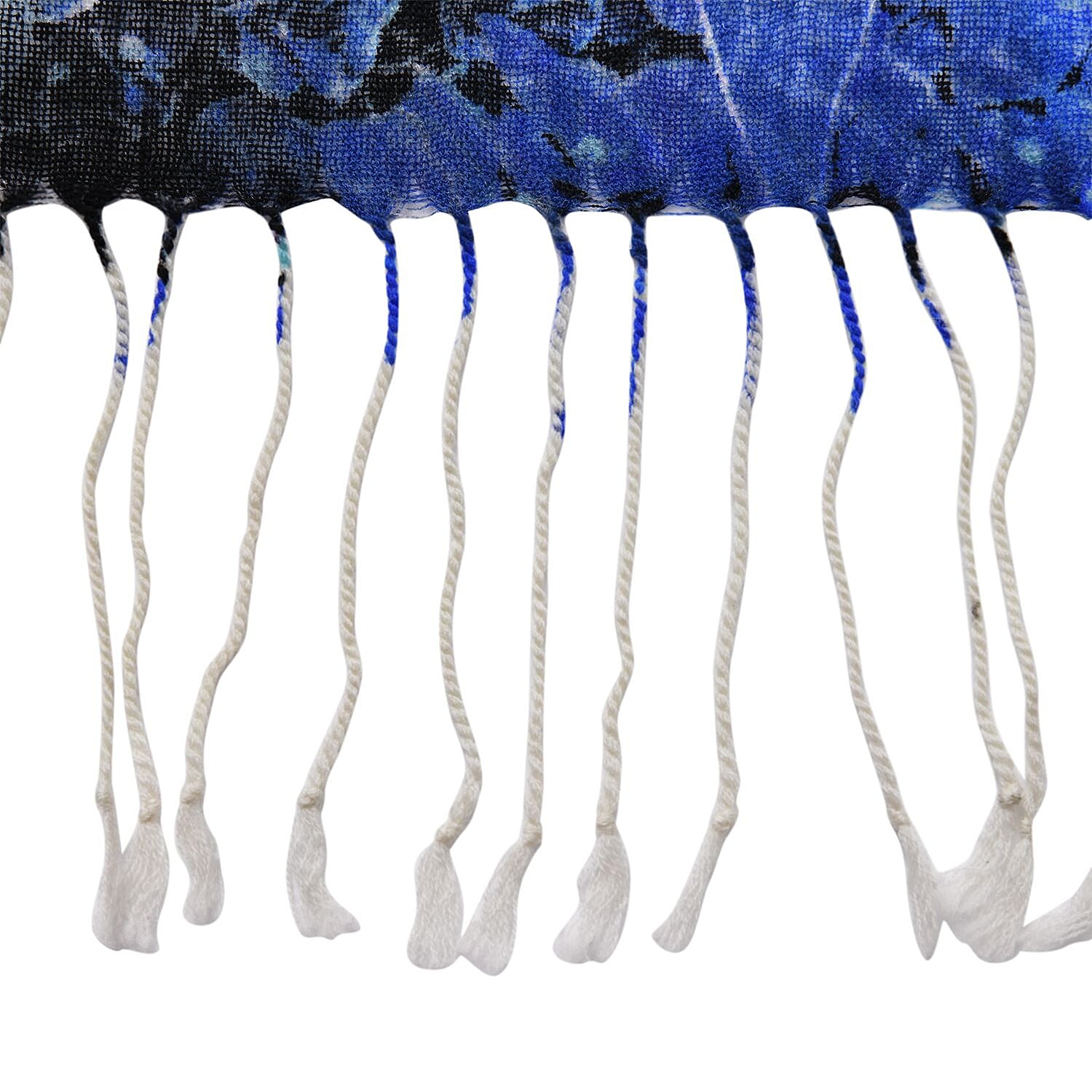 LA MAREY Merino Wool Flower Pattern Scarf - Light Blue